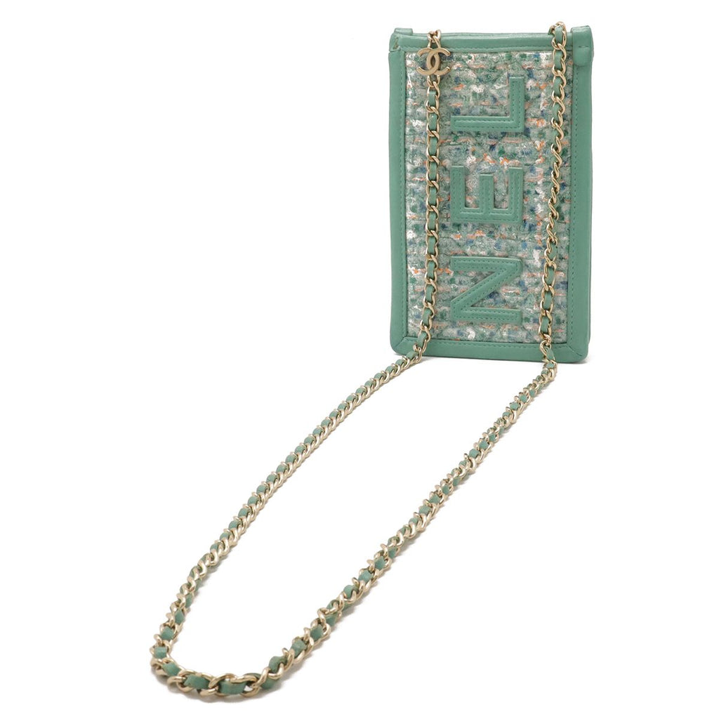 Chanel Logo Tweed Chain Shoulder Pouch Vinyl Leather Clear — view 2