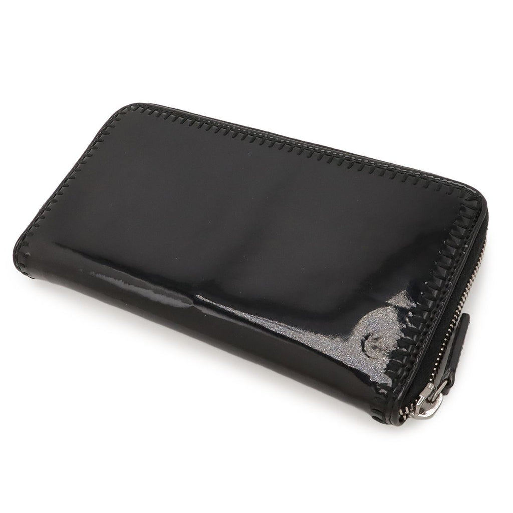 Chanel CC Logo Zip Around Wallet Enamel Patent Leather Black Silver Har — view 2