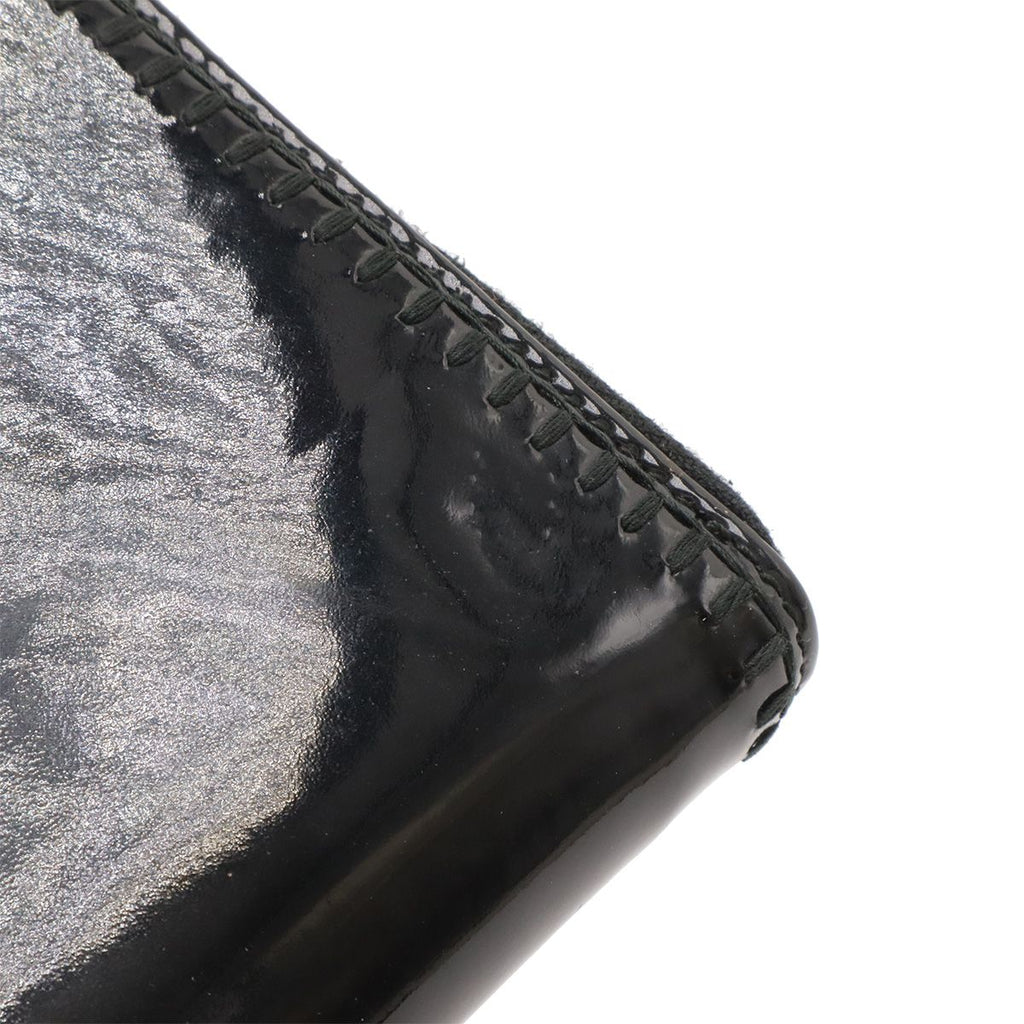 Chanel CC Logo Zip Around Wallet Enamel Patent Leather Black Silver Har — view 5