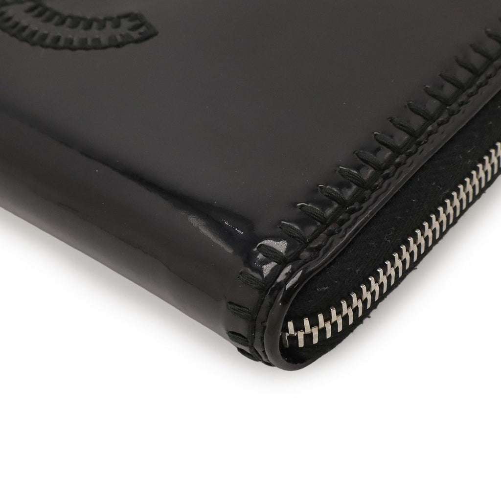 Chanel CC Logo Zip Around Wallet Enamel Patent Leather Black Silver Har — view 3