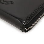 Chanel CC Logo Zip Around Wallet Enamel Patent Leather Black Silver Har — view 3