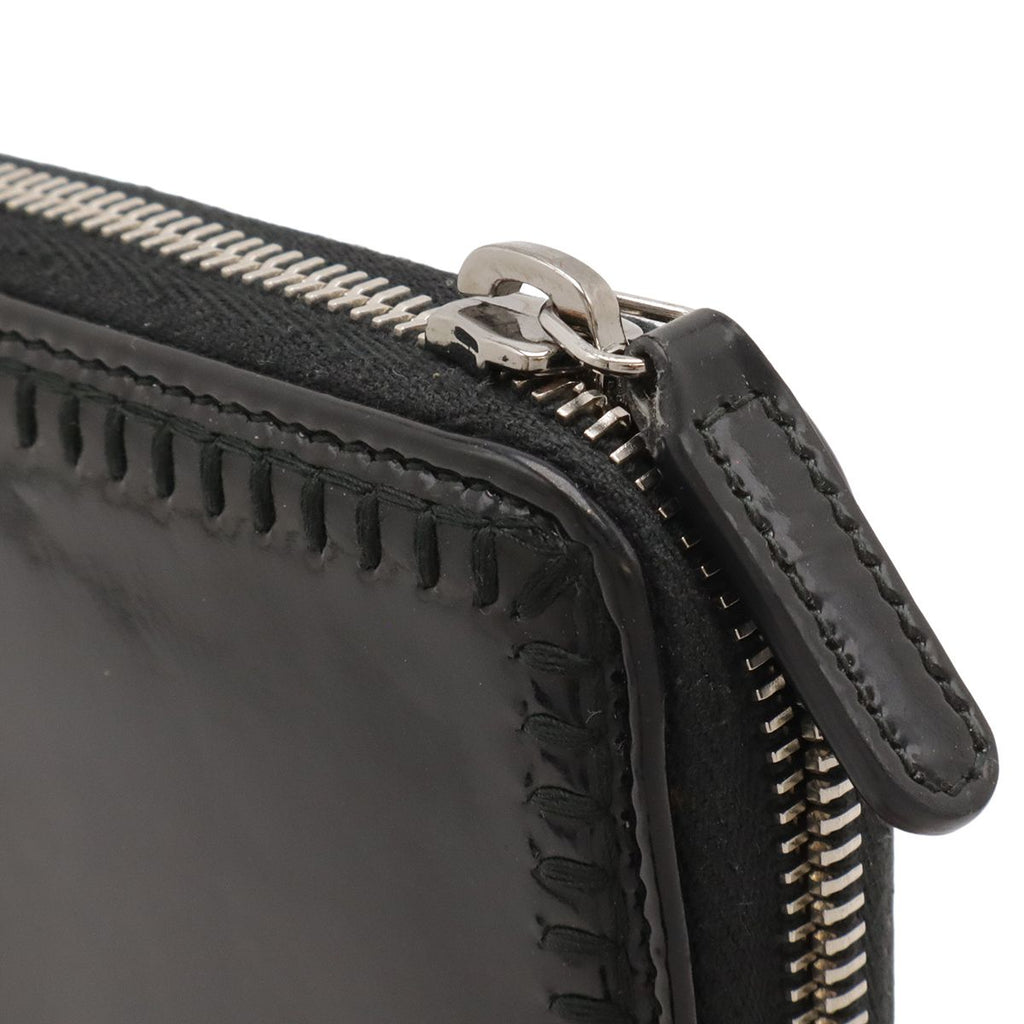 Chanel CC Logo Zip Around Wallet Enamel Patent Leather Black Silver Har — view 6