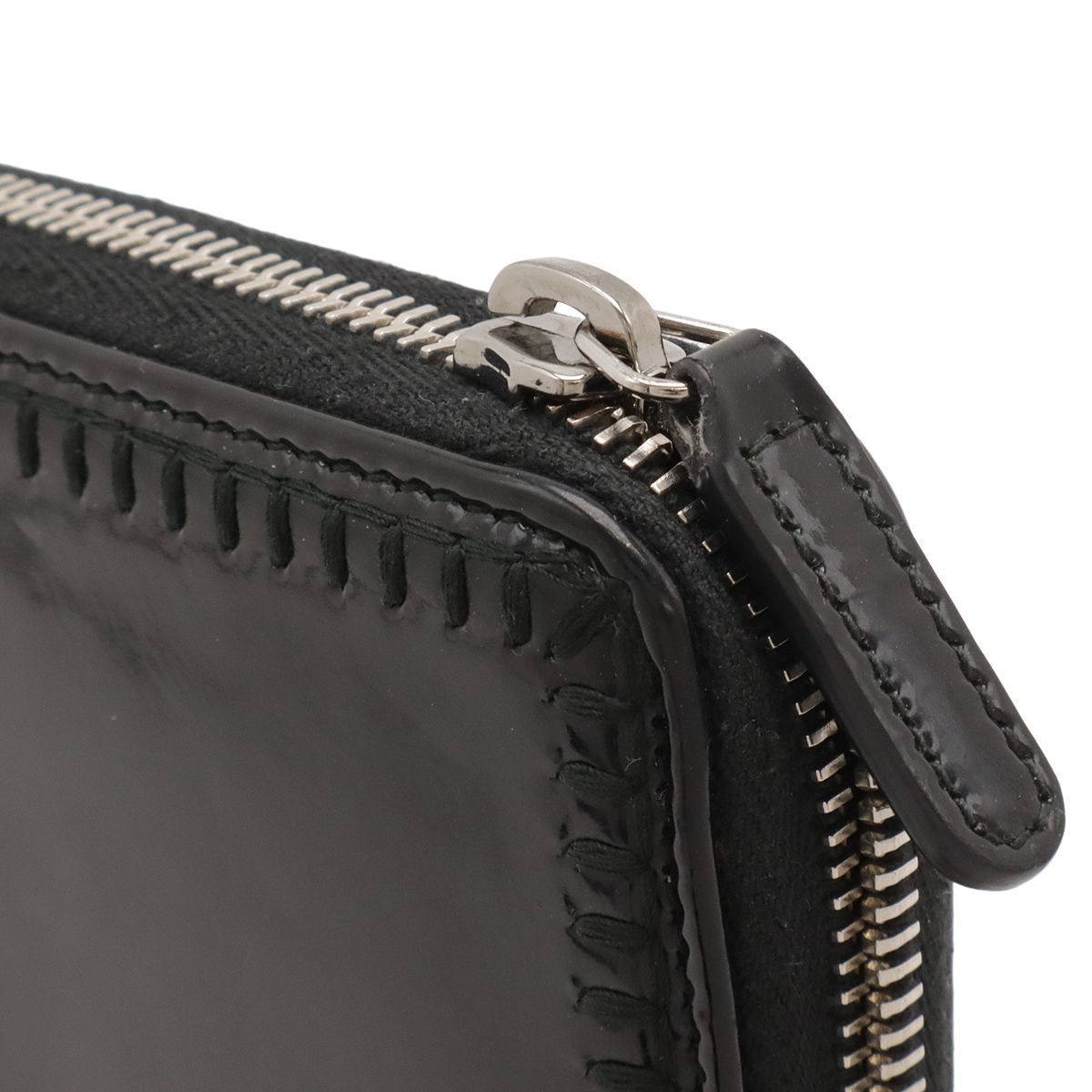 Chanel CC Logo Zip Around Wallet Enamel Patent Leather Black Silver Har — view 6