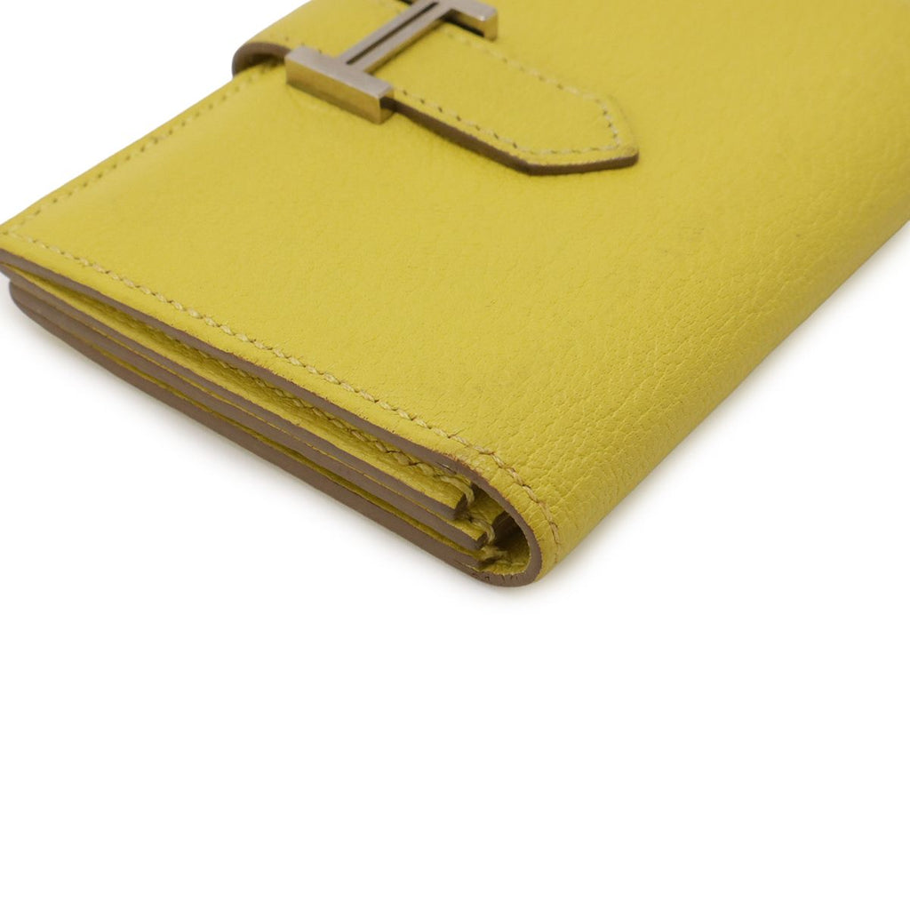 Hermes Bearn Card Case Business Holder Chevre Leather Lime — view 3