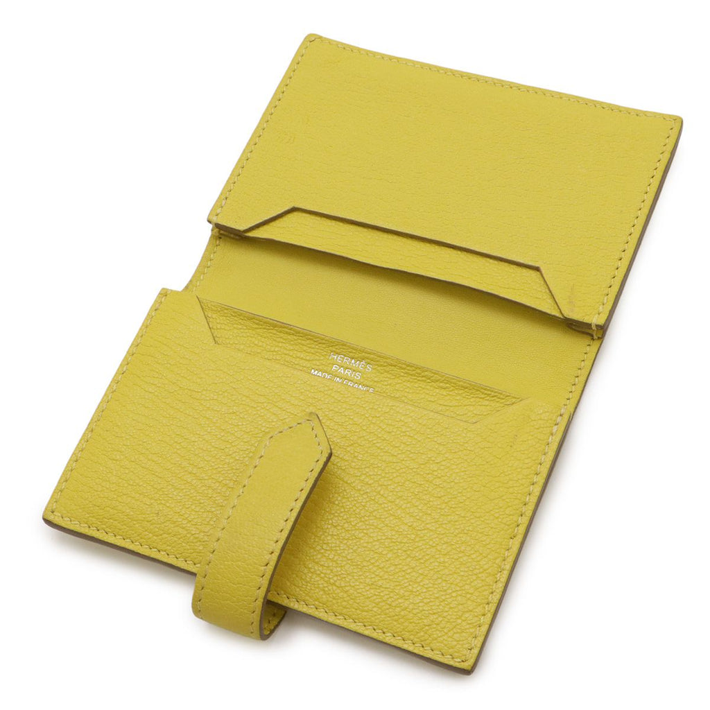 Hermes Bearn Card Case Business Holder Chevre Leather Lime — view 5