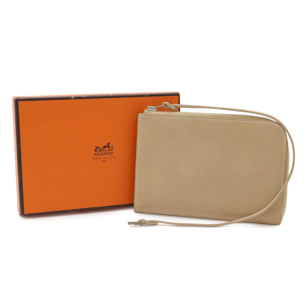 Hermes Remix Card Case L-shape Zipper Strap Leather Beige Silver — view 8