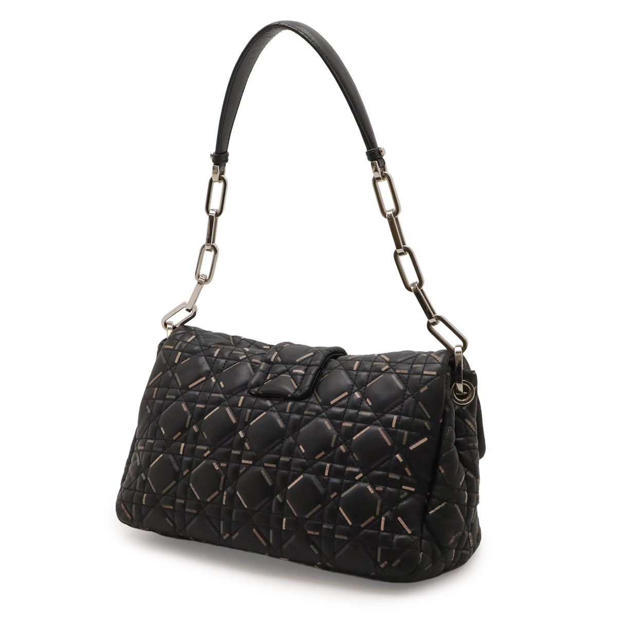 Dior Christian New Rock Cannage Chain Shoulder Bag Leather Black Silver — view 2