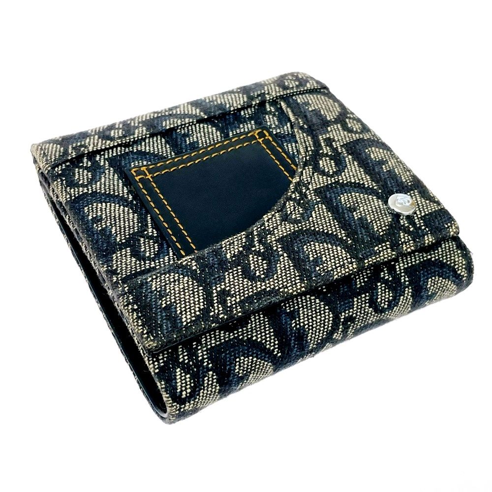Dior Christian Leather Canvas Trotter Trifold Wallet — view 3
