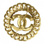 Chanel Brooch CC Logo Vintage Round Gold Plated — view 2