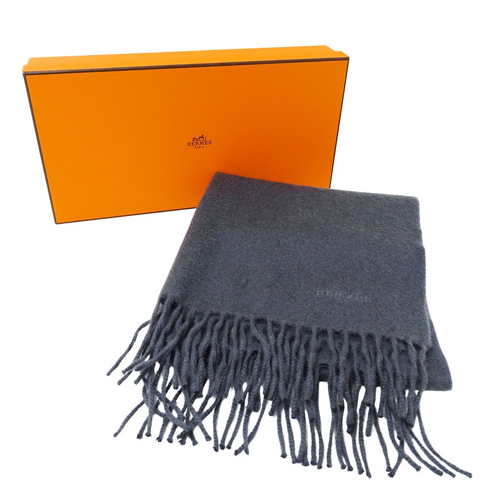 Hermes Muffler Shawl Cashmere Charcoal Cold Protection Scarf — view 3