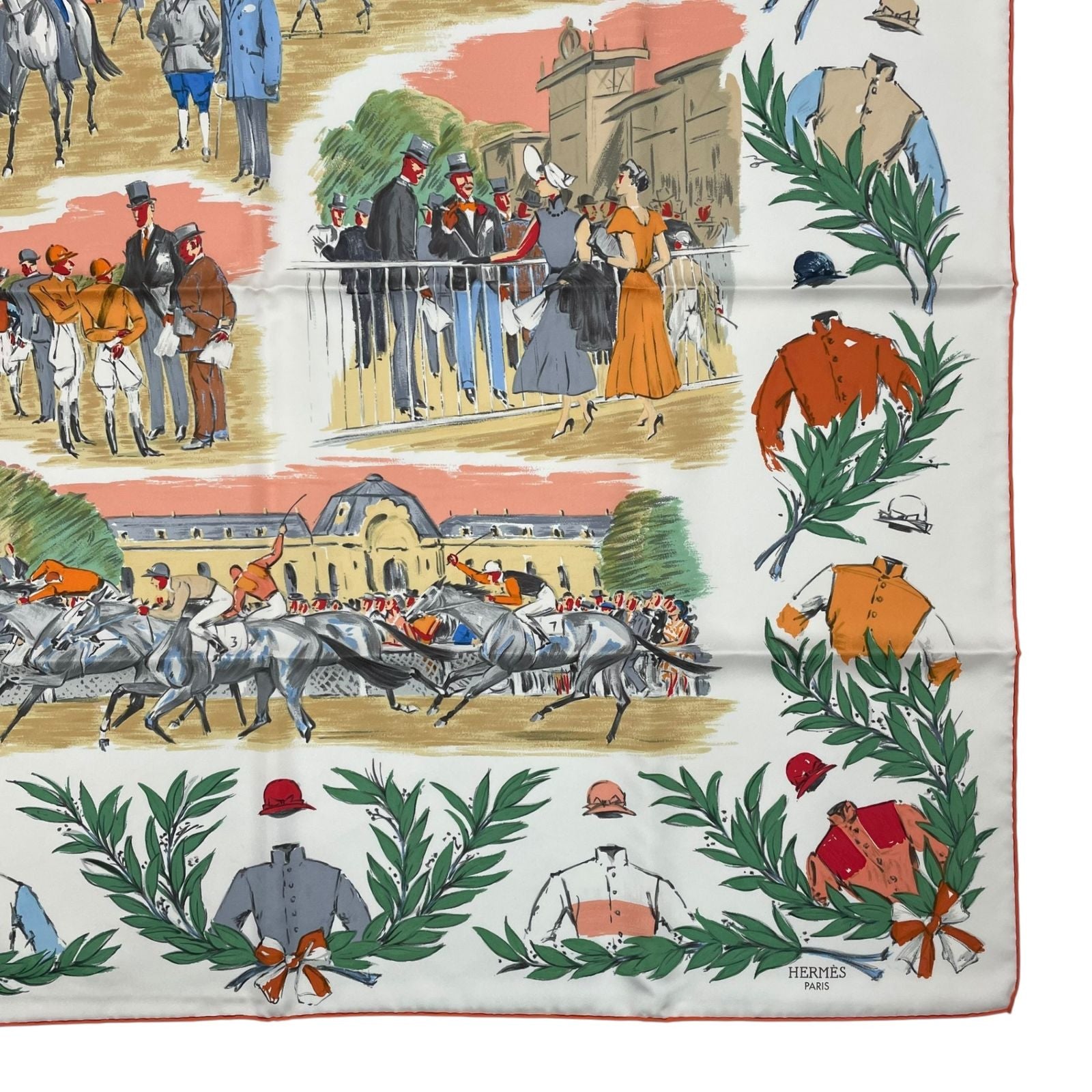 Hermes Carre 90 Scarf Silk Chantilly Racecourse White Box — view 6