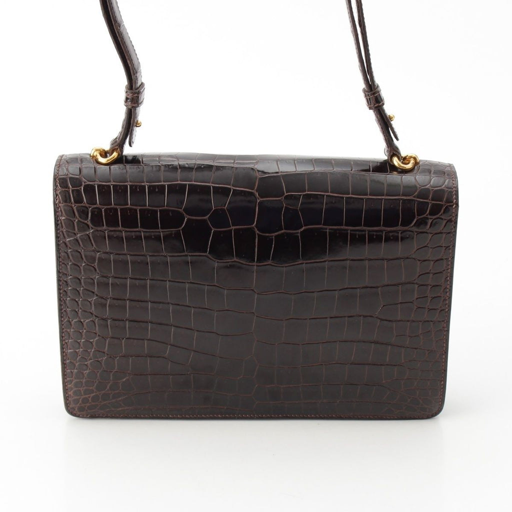 Hermes Fonzbell Croco Gold Shoulder Bag Brown — view 4