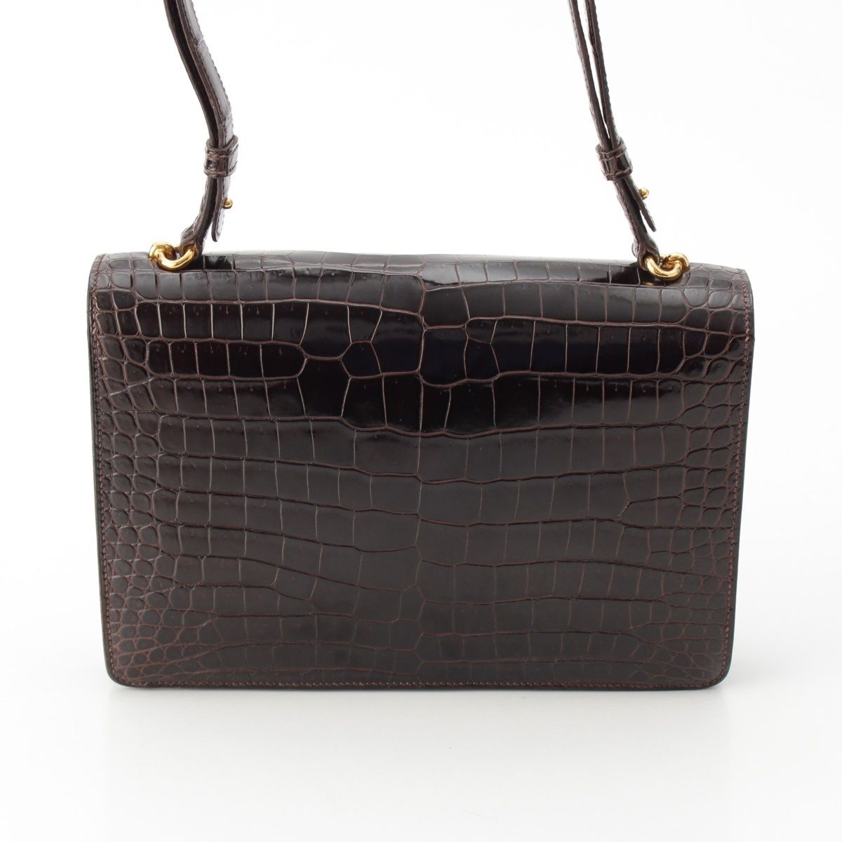 Hermes Fonzbell Croco Gold Shoulder Bag Brown — view 4