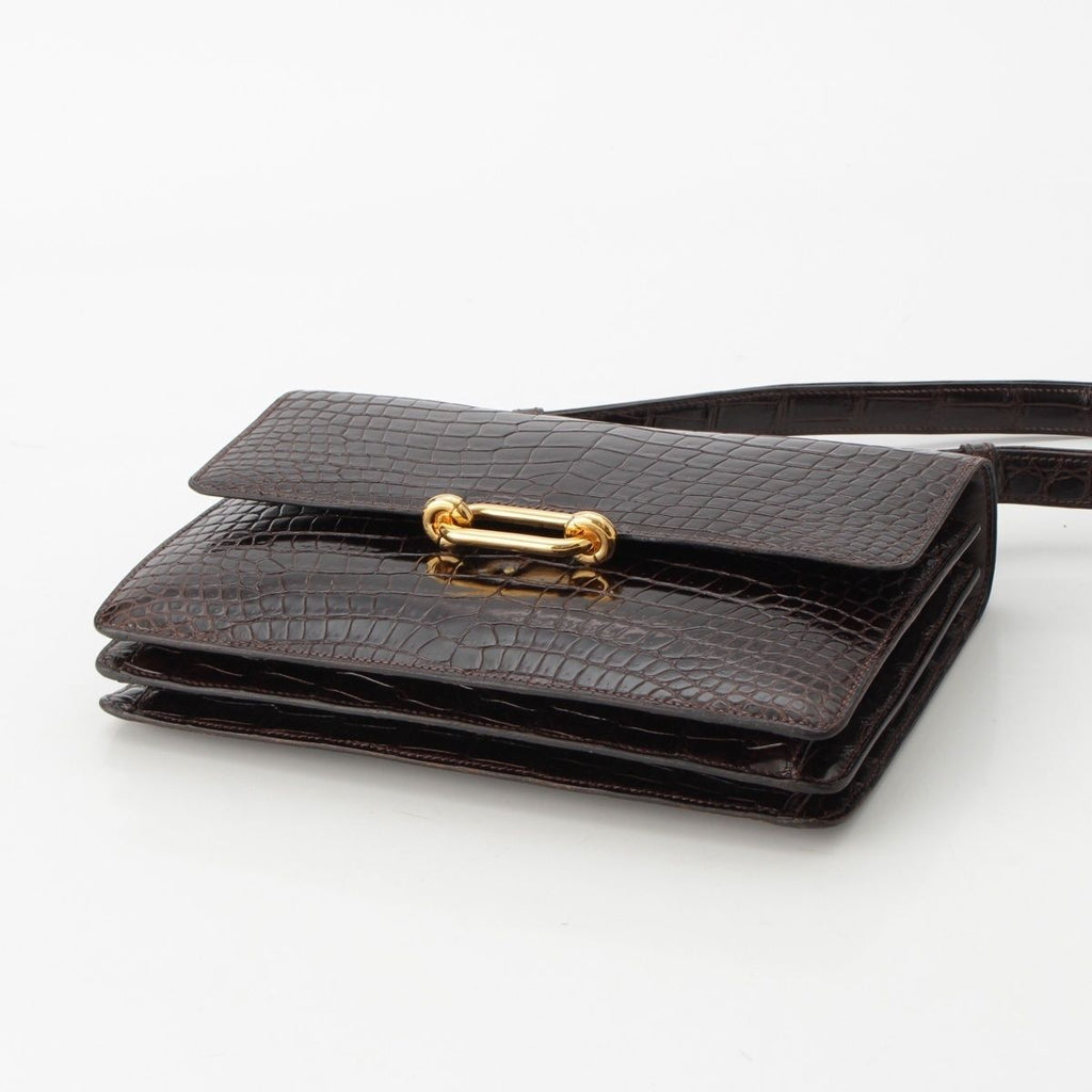 Hermes Fonzbell Croco Gold Shoulder Bag Brown — view 5