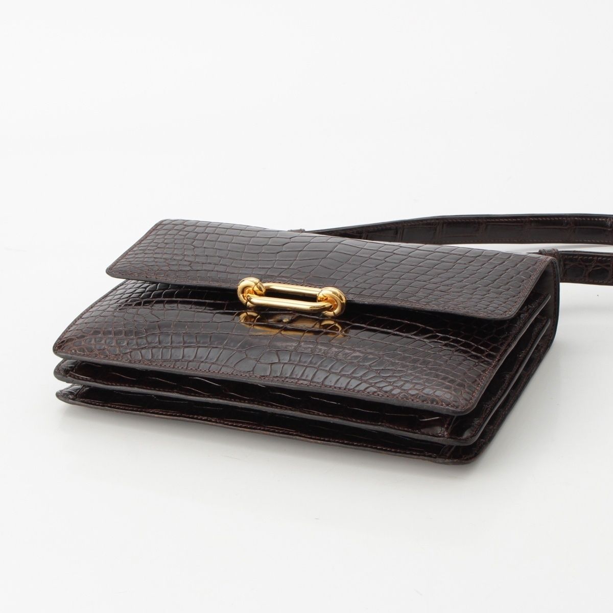 Hermes Fonzbell Croco Gold Shoulder Bag Brown — view 5