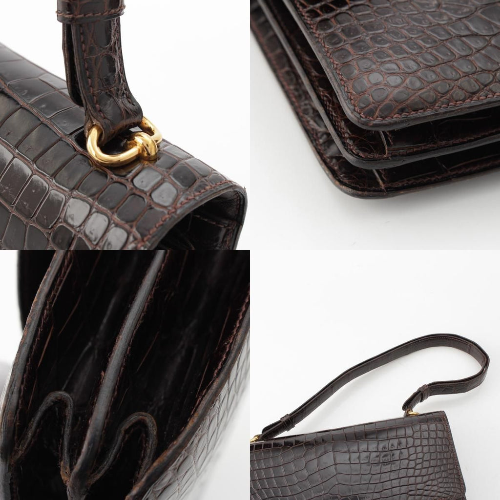 Hermes Fonzbell Croco Gold Shoulder Bag Brown — view 9
