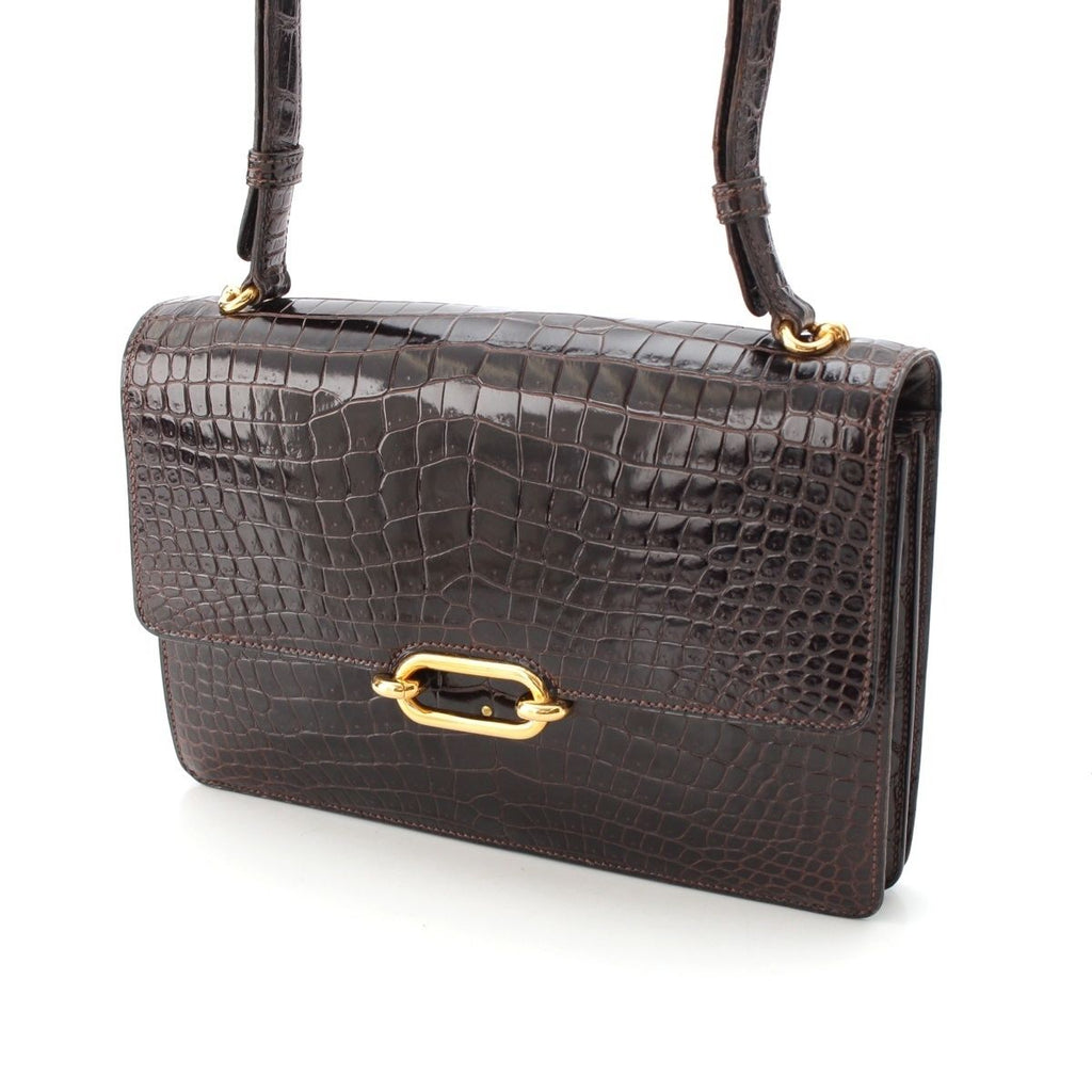 Hermes Fonzbell Croco Gold Shoulder Bag Brown — view 2