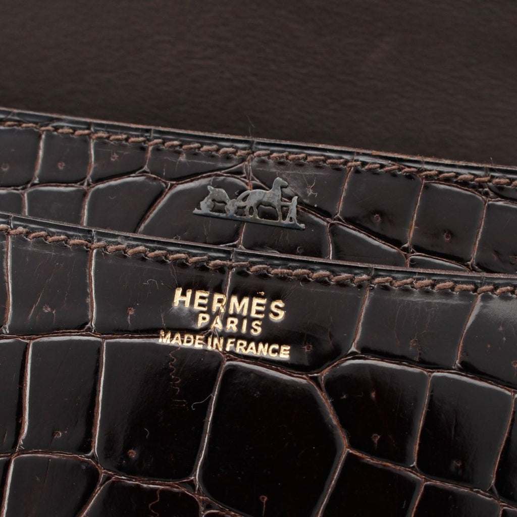 Hermes Fonzbell Croco Gold Shoulder Bag Brown — view 7