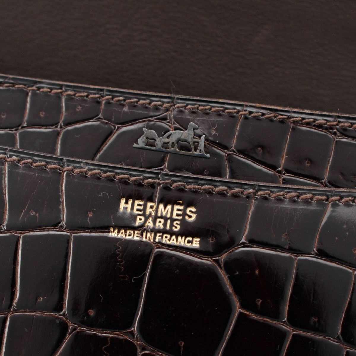 Hermes Fonzbell Croco Gold Shoulder Bag Brown — view 7