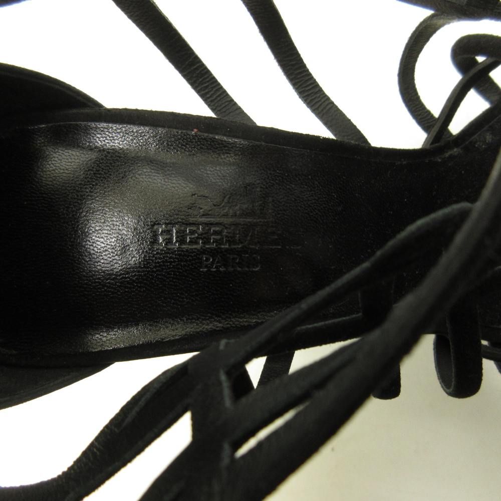 Hermes Sandals Shoes High Heels Suede 37 Black — view 8