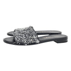 Chanel CC Logo Tweed Mule Sandals Black Silver 38 — view 2