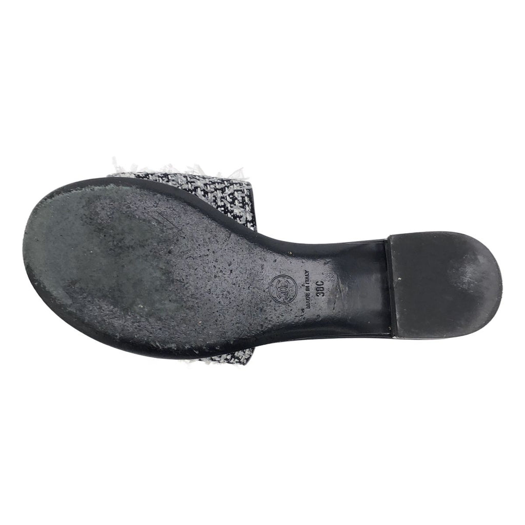 Chanel CC Logo Tweed Mule Sandals Black Silver 38 — view 4