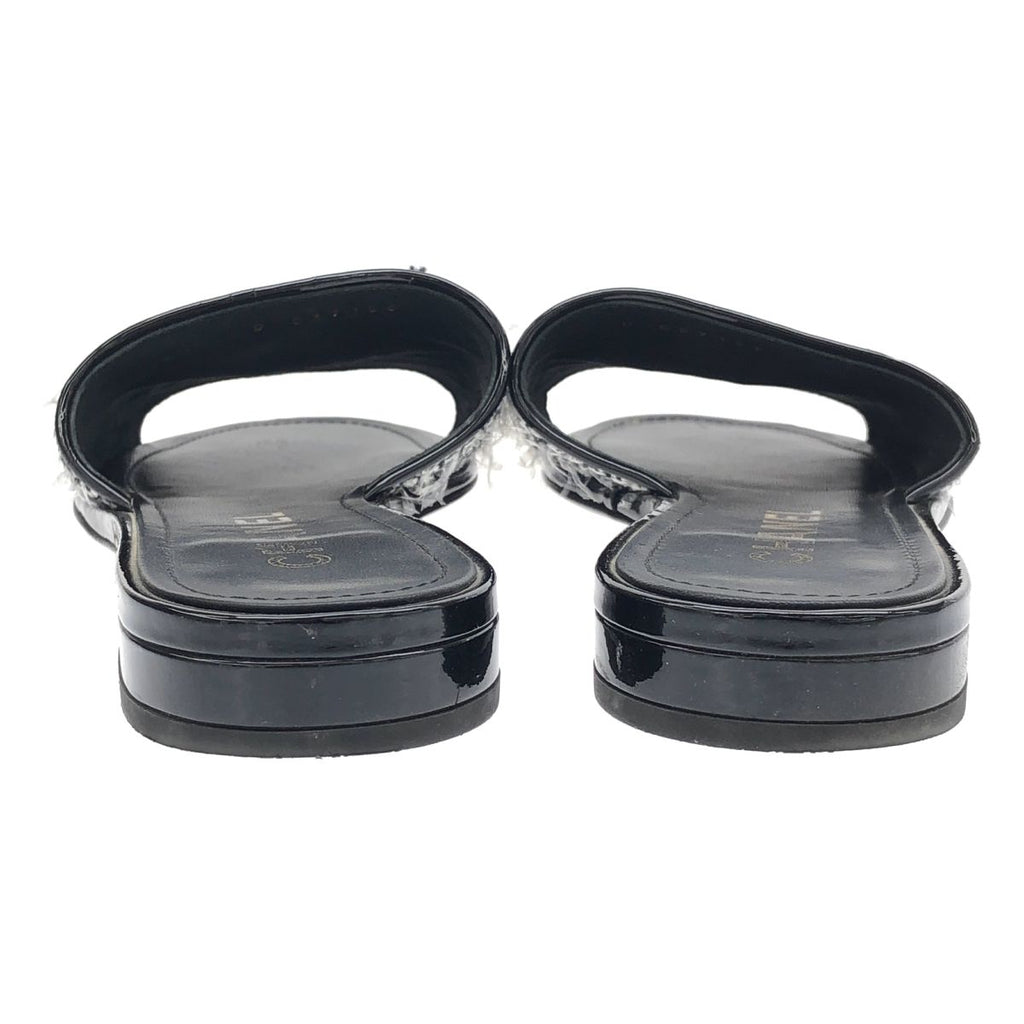 Chanel CC Logo Tweed Mule Sandals Black Silver 38 — view 3
