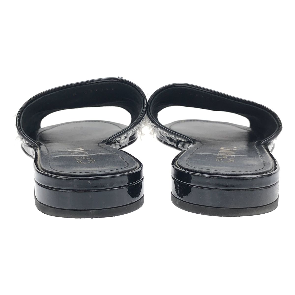 Chanel CC Logo Tweed Mule Sandals Black Silver 38 — view 3