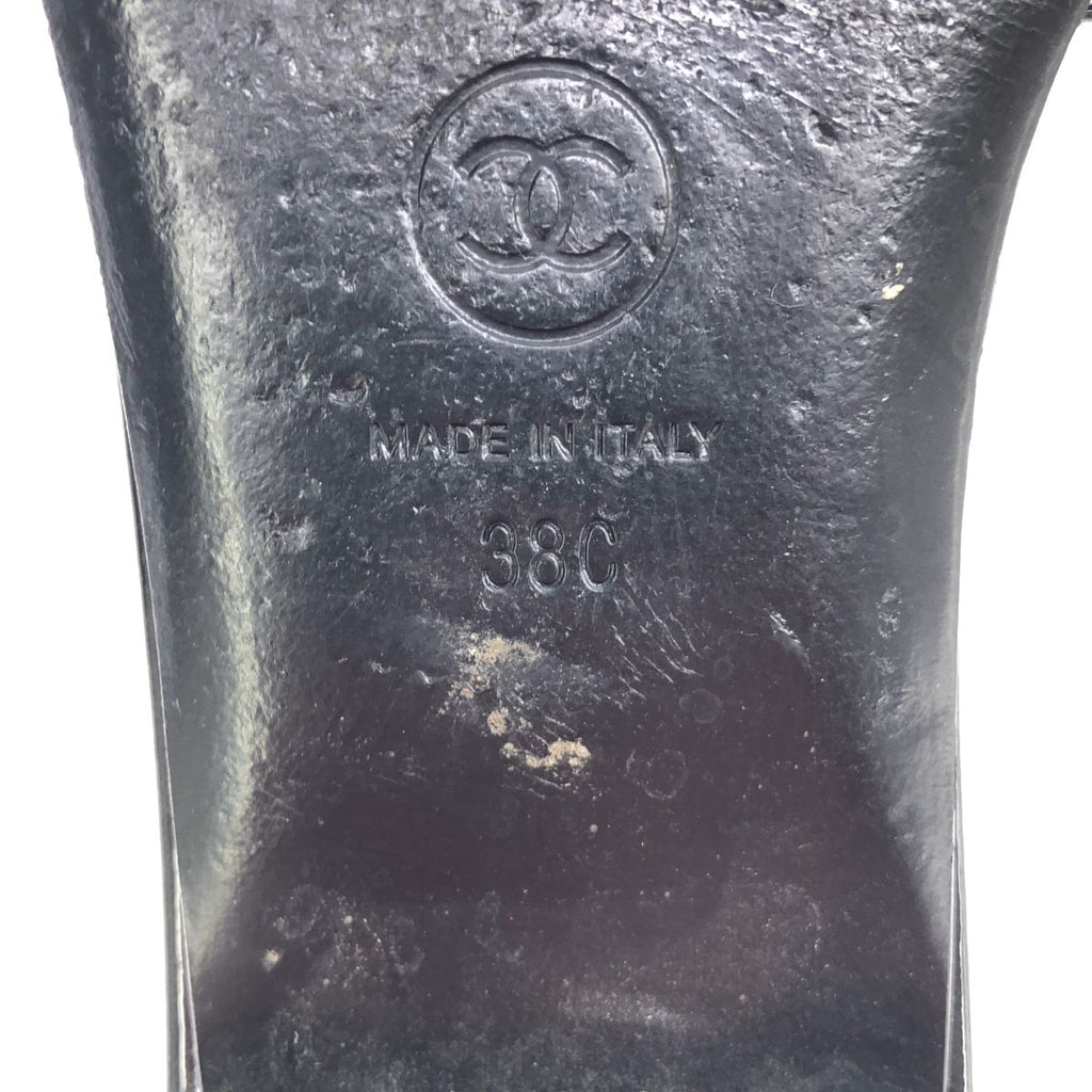 Chanel CC Logo Tweed Mule Sandals Black Silver 38 — view 6