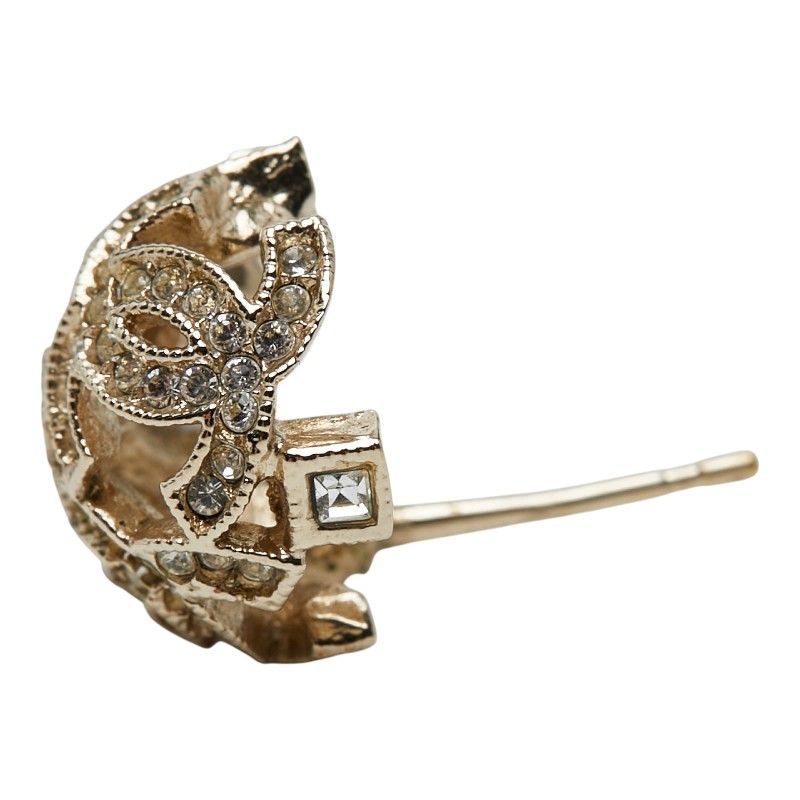Chanel CC Logo Earrings One Side Only Gold Plated Rhinestone — view 4
