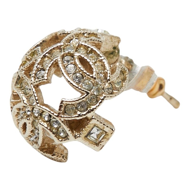 Chanel CC Logo Earrings One Side Only Gold Plated Rhinestone — view 3