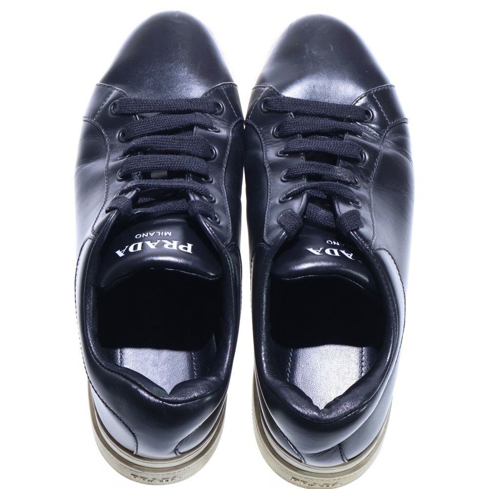 Prada Logo Print Leather Lace Up Sneakers Black — view 4