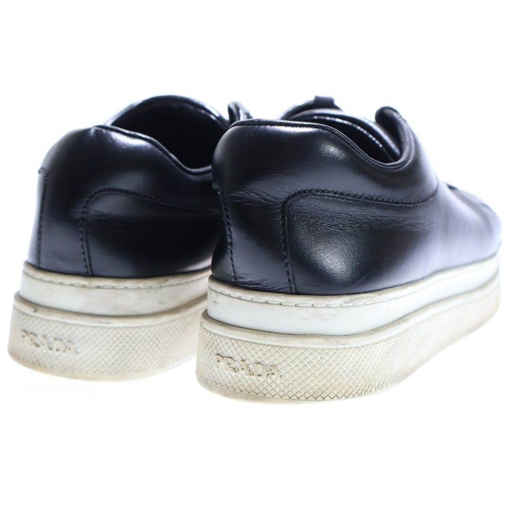 Prada Logo Print Leather Lace Up Sneakers Black — view 3