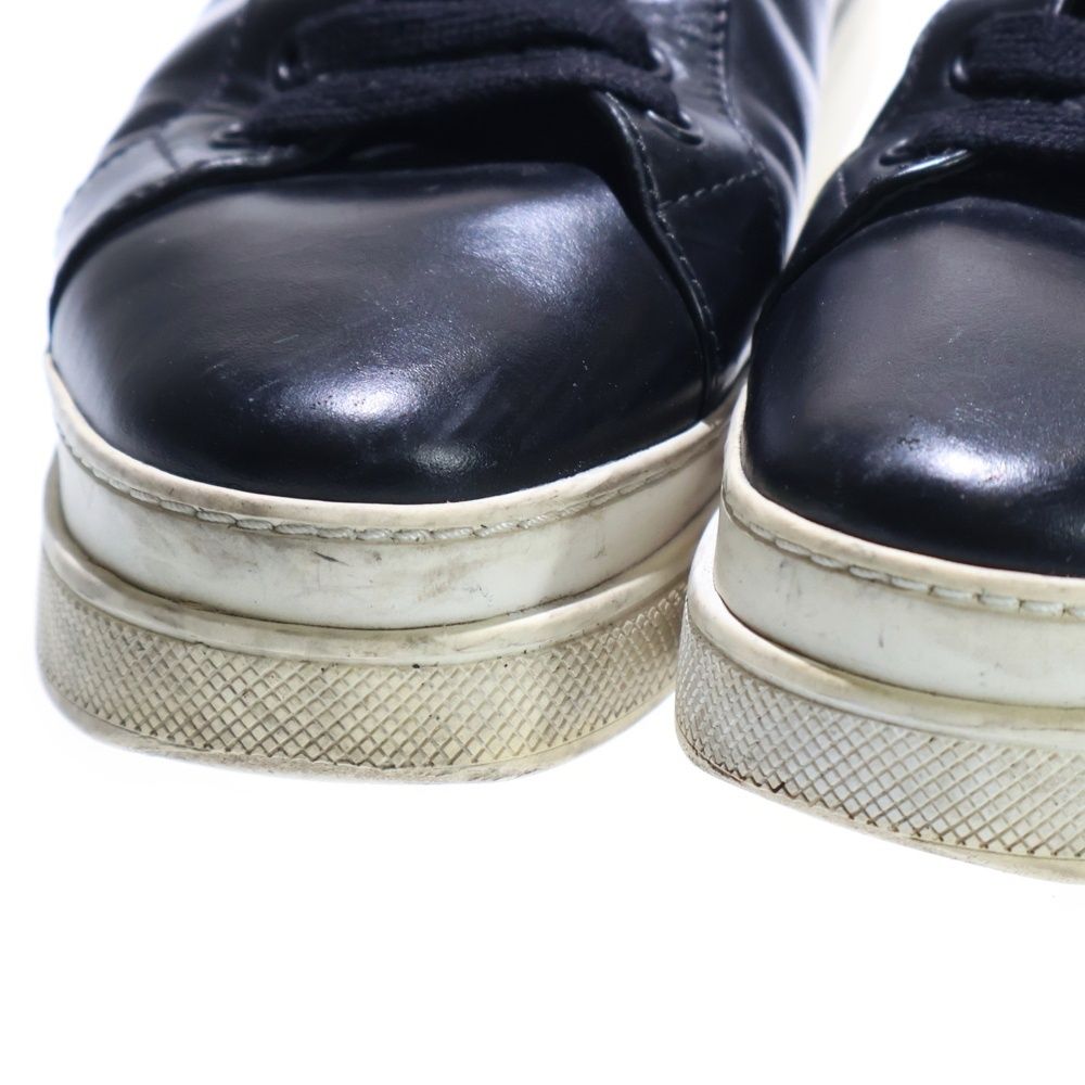 Prada Logo Print Leather Lace Up Sneakers Black — view 6