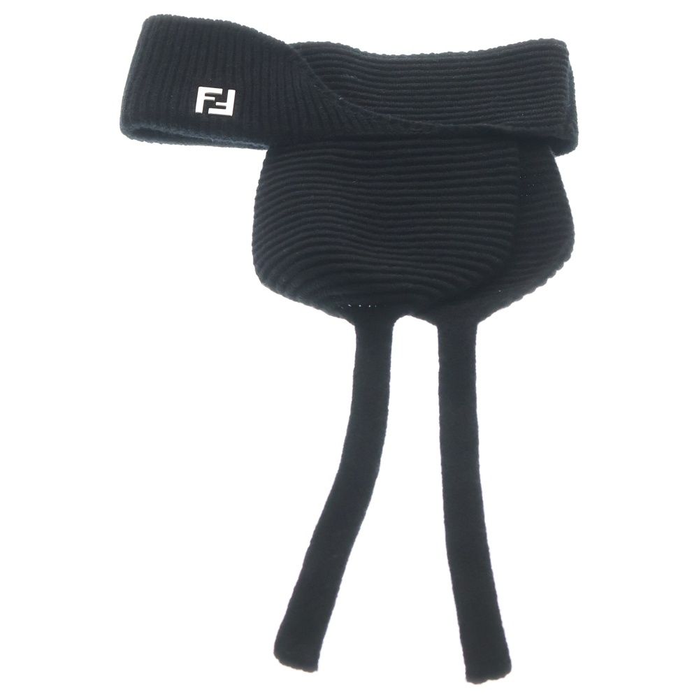 Fendi Earmuffs FF Logo Wool Knit Ear Muffs Black Apwo — view 3