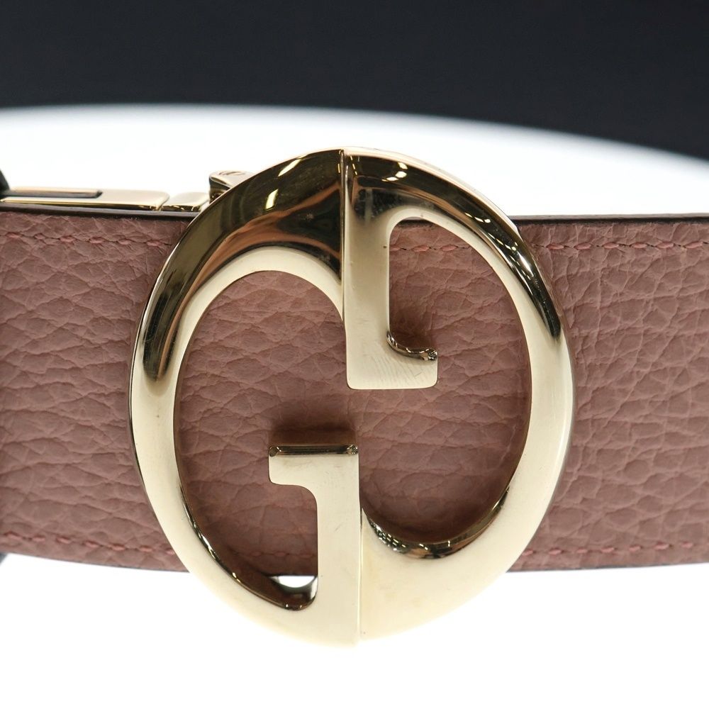 Gucci Interlocking Logo Buckle Reversible Leather Belt Gold Pink — view 5