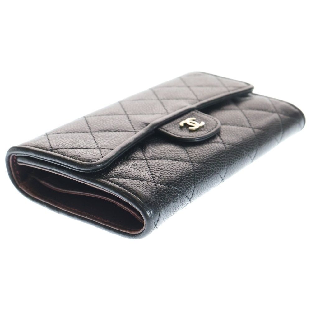 Chanel Quilted Trifold Wallet Long Caviar Leather Black Gold — view 6