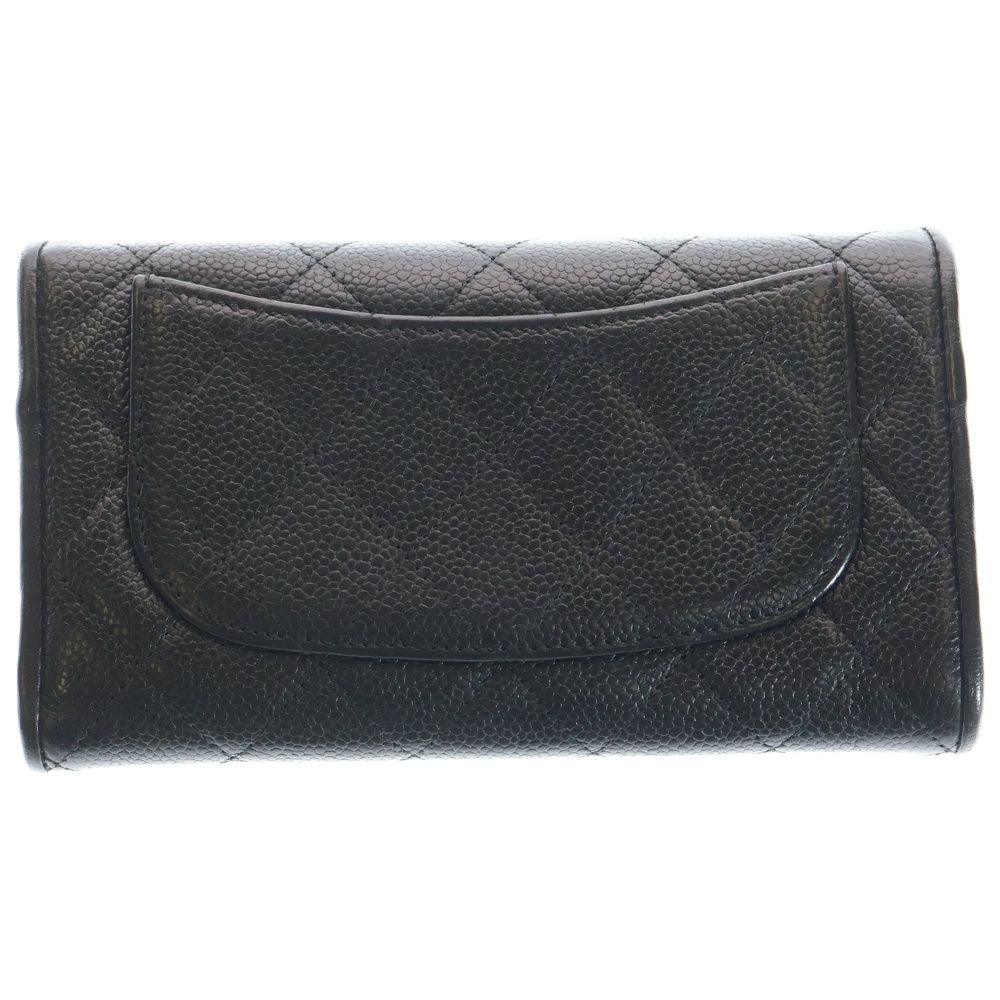 Chanel Quilted Trifold Wallet Long Caviar Leather Black Gold — view 2