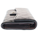 Chanel Quilted Trifold Wallet Long Caviar Leather Black Gold — view 3