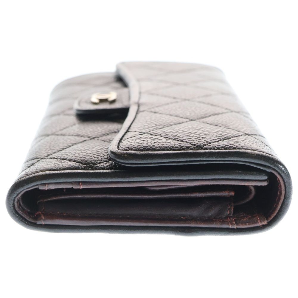 Chanel Quilted Trifold Wallet Long Caviar Leather Black Gold — view 3
