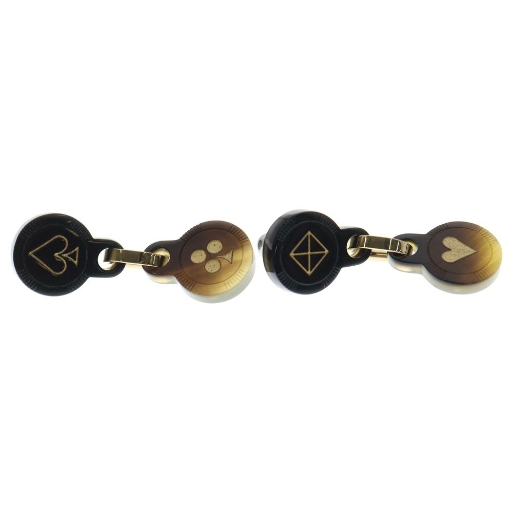 Hermes Fete Voges Earrings Playing Card Motif Buffalo Horn Metal Black — view 4
