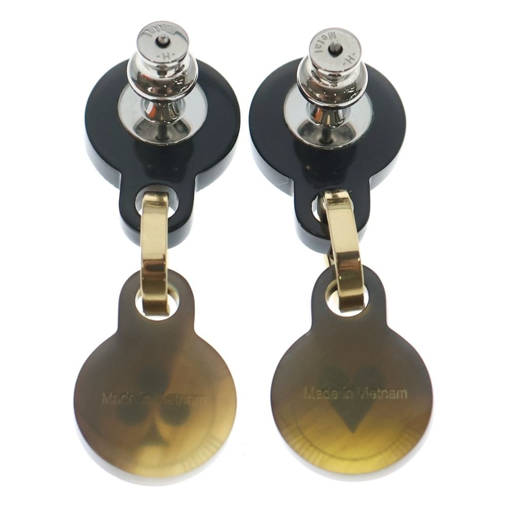 Hermes Fete Voges Earrings Playing Card Motif Buffalo Horn Metal Black — view 2