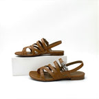 Hermes Sandals Shoes Leather Brown Silver Kelly Strap Flat — view 3