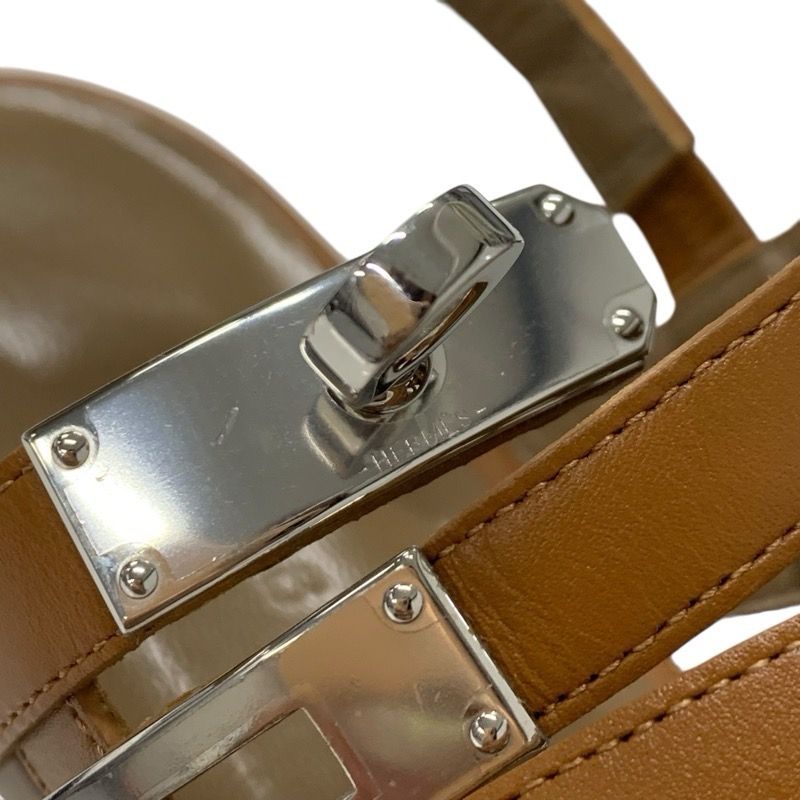 Hermes Sandals Shoes Leather Brown Silver Kelly Strap Flat — view 8