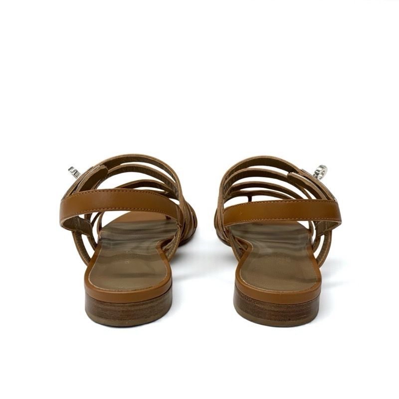 Hermes Sandals Shoes Leather Brown Silver Kelly Strap Flat — view 4