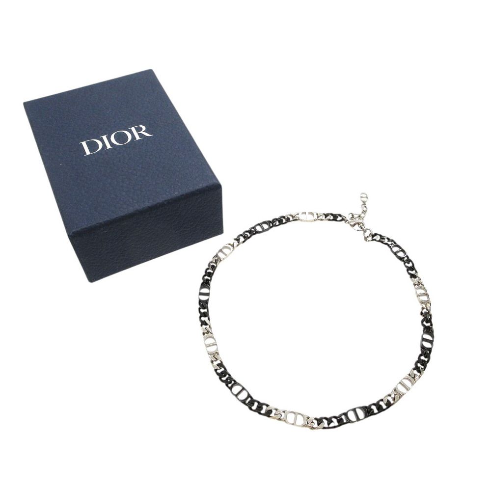 Dior CD Icon Chain Link Bicolor Necklace Brass Black Silver — view 2