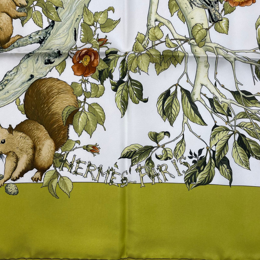 Hermes Carre 90 Scarf AU Coeur Des Bois in the Forest 100% Silk Green — view 7