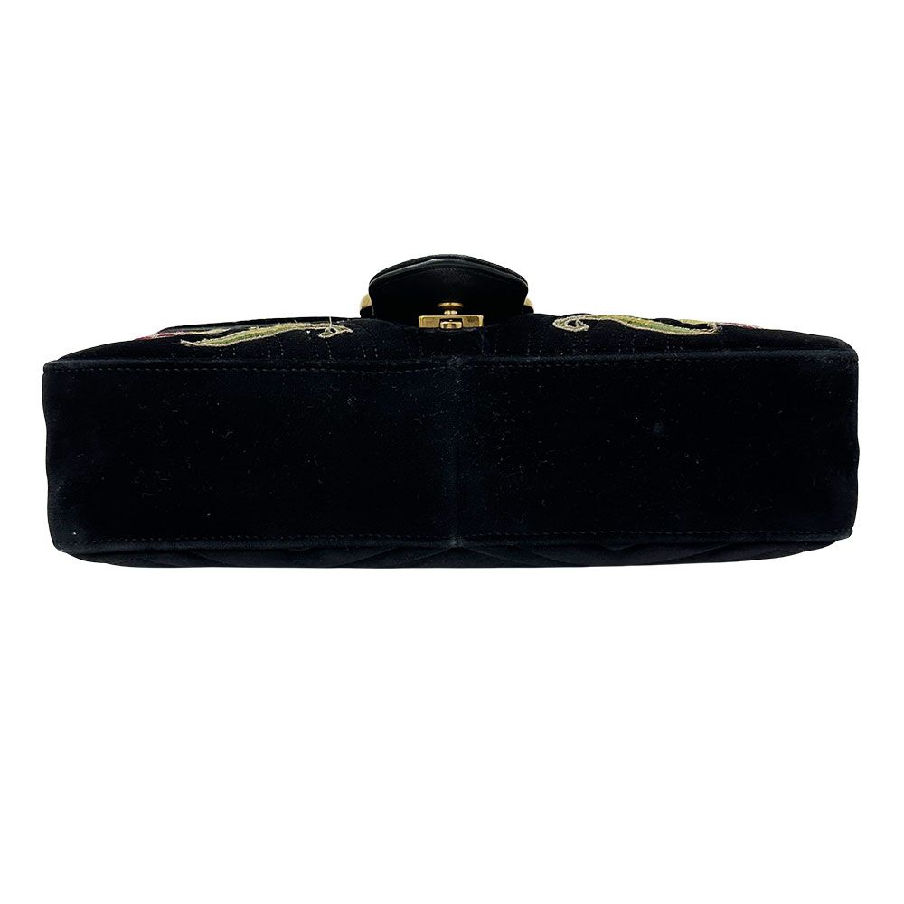 Gucci Shoulder Bag Leather Velour GG Marmont Black Chain — view 3