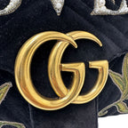 Gucci Shoulder Bag Leather Velour GG Marmont Black Chain — view 4