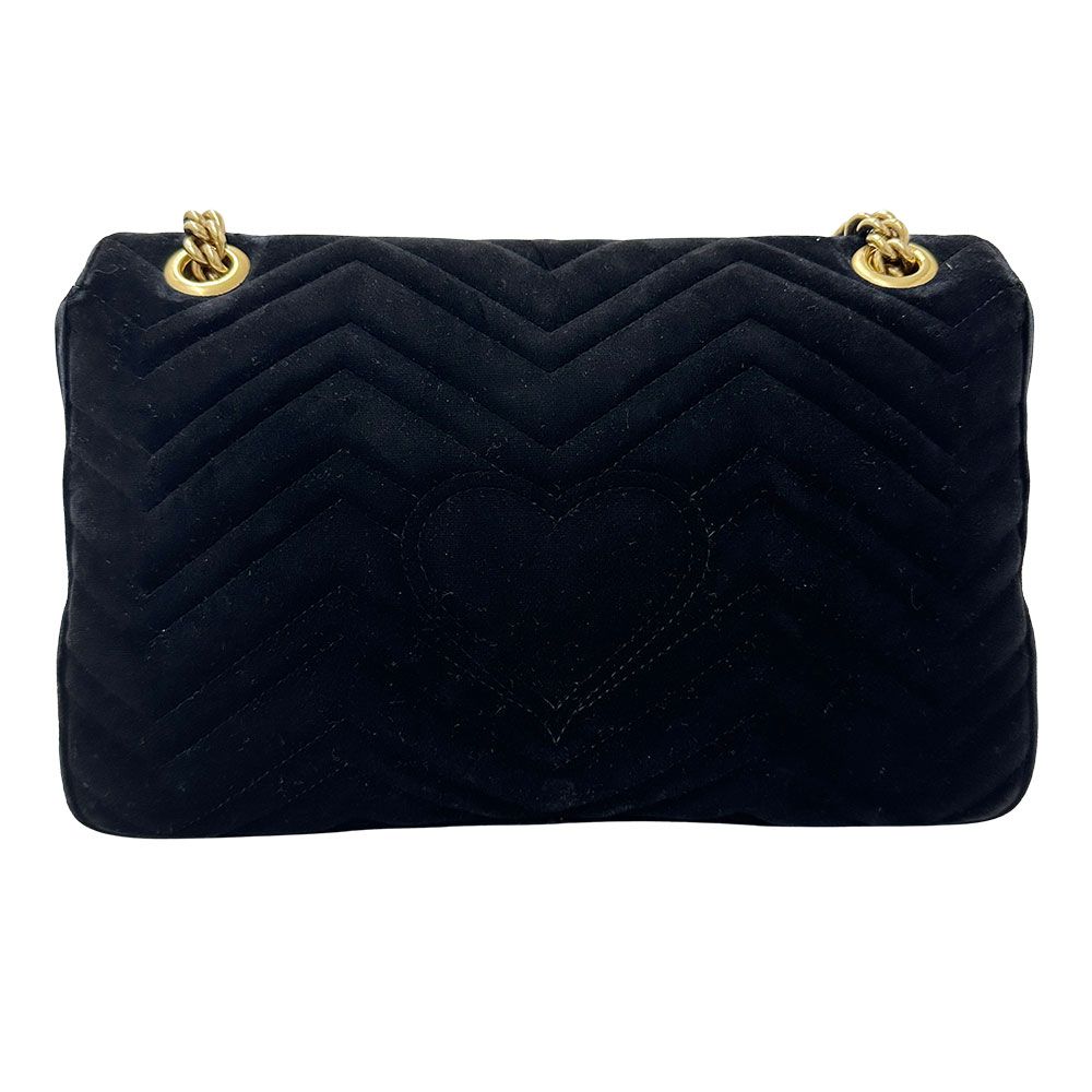 Gucci Shoulder Bag Leather Velour GG Marmont Black Chain — view 2